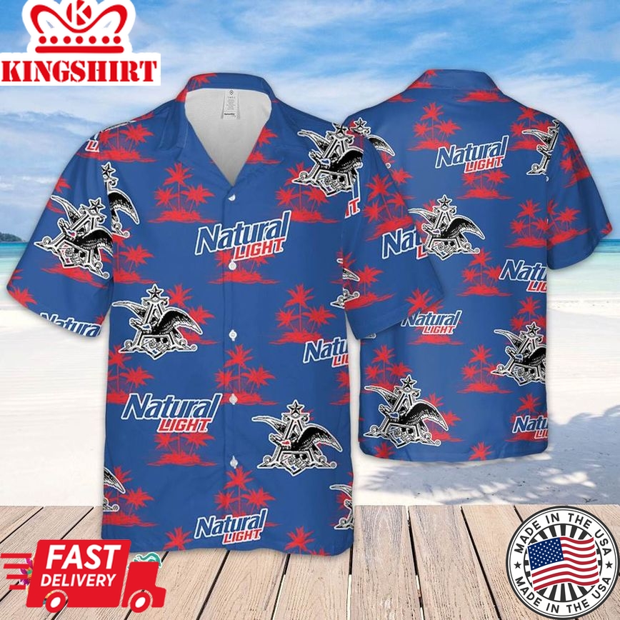 Natural Light Hawaiian Coconut Island Pattern Hawaiian Beer Lover Shirt, Classic Flowers Beer Aloha Shirt