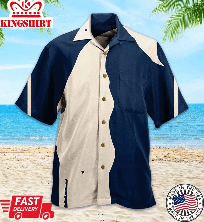 Navy And White Moby Whale Trendy Hawaiian Shirt 3D Summer Gifts