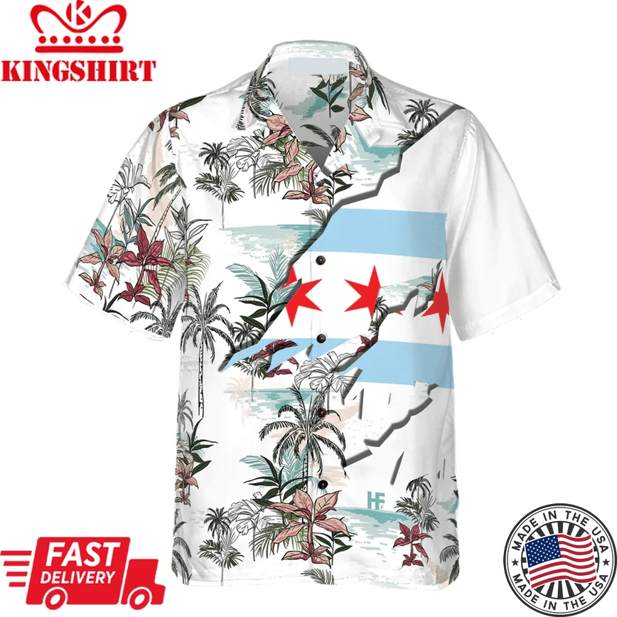 Navy Chicago Tropical Palm Island Men Trendy Hawaiian Shirt