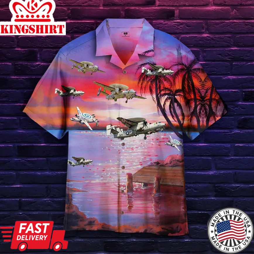 Navy Northrop Grumman E-2 Hawkeye Trendy Hawaiian Shirt For