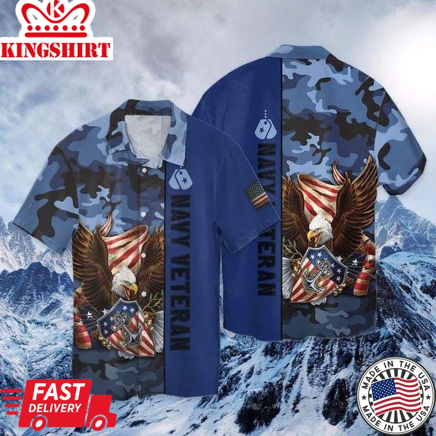 Navy Veteran Eagle Patriot Trendy Hawaiian Shirt