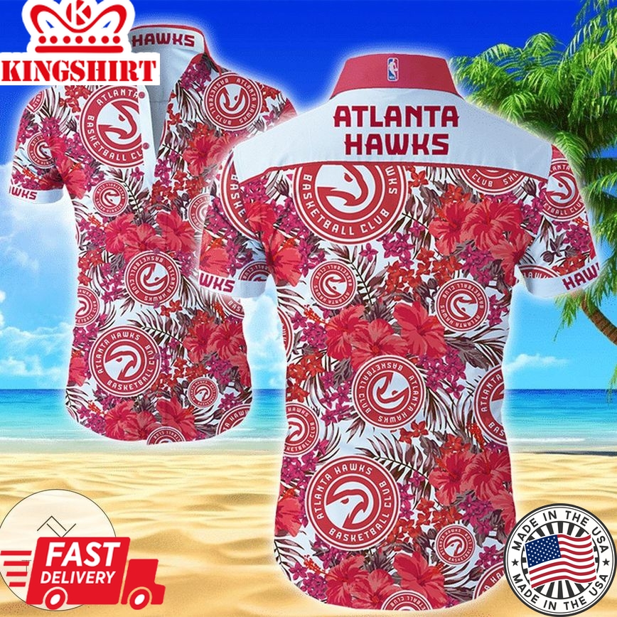 Nba Atlanta Hawks Red Tropical Hibiscus Trendy Hawaiian Shirt Aloha Shirt