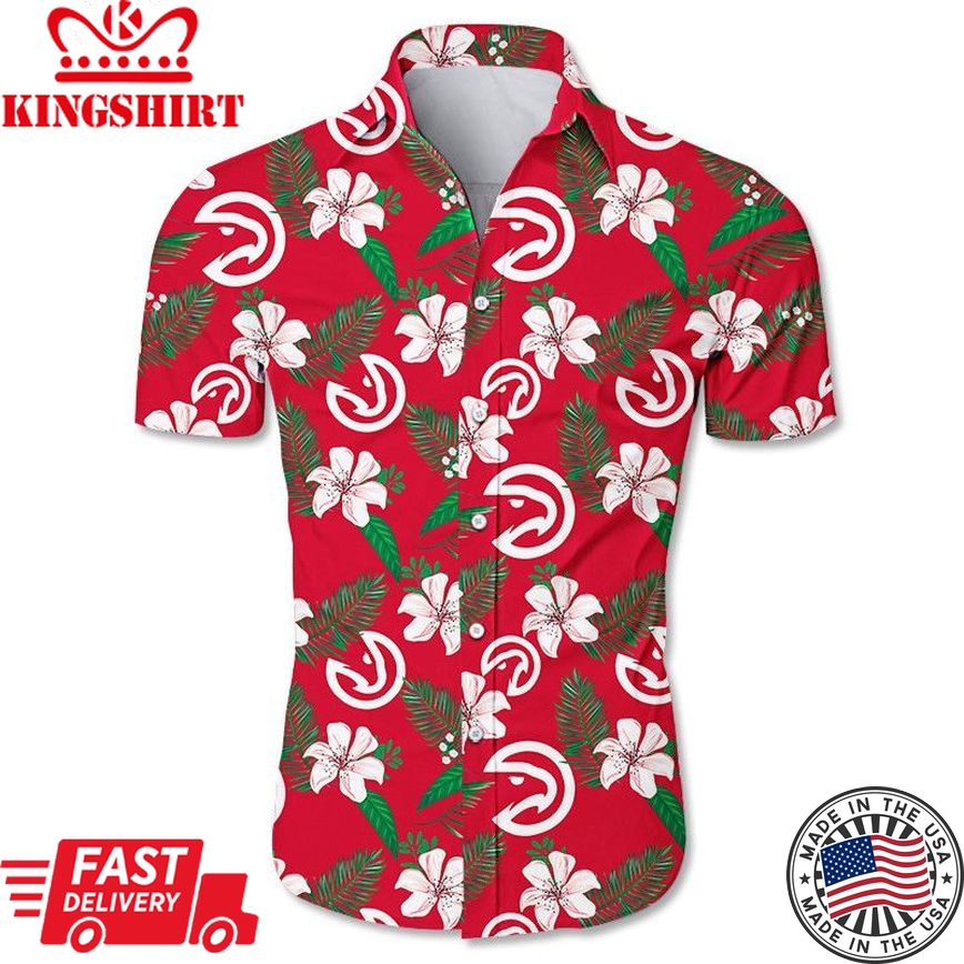 Nba Atlanta Hawks White Hibiscus Red Trendy Hawaiian Shirt Aloha Shirt