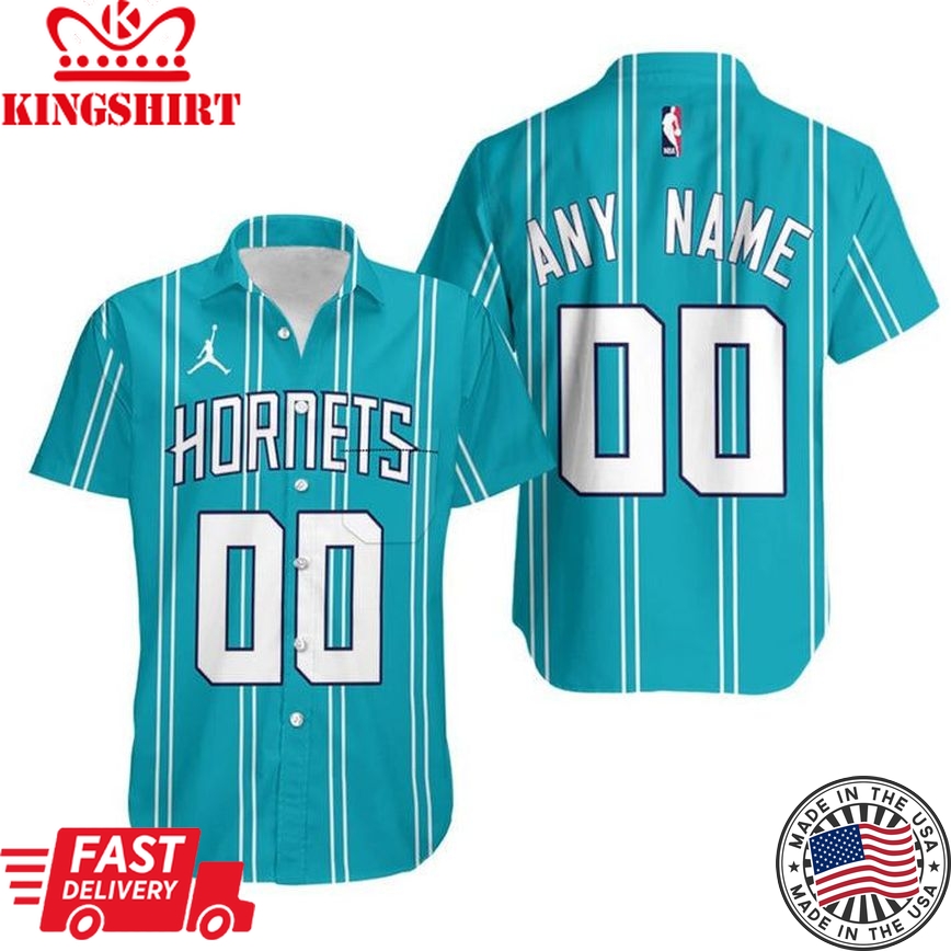 Nba Charlotte Hornets Custom Name Number Teal White Trendy Hawaiian Shirt Aloha Shirt