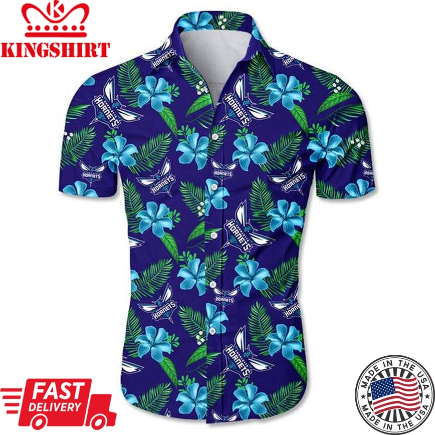 Nba Charlotte Hornets Teal Hibiscus Dark Purple Trendy Hawaiian Shirt Aloha Shirt