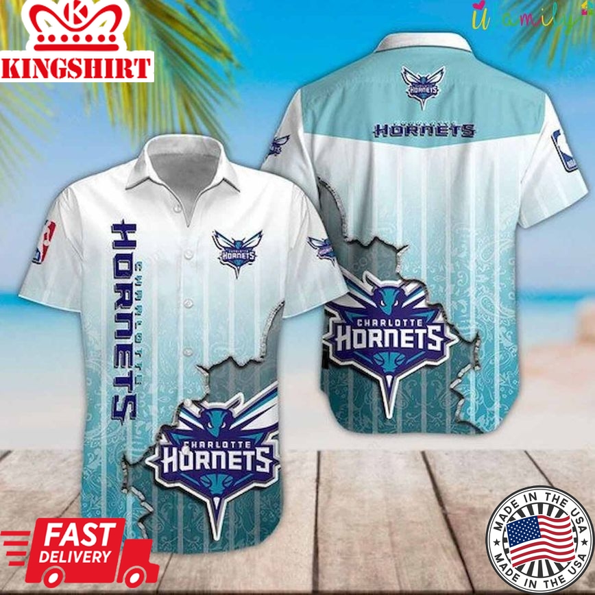 Nba Charlotte Hornets White Teal Scratch Trendy Hawaiian Shirt Aloha Shirt