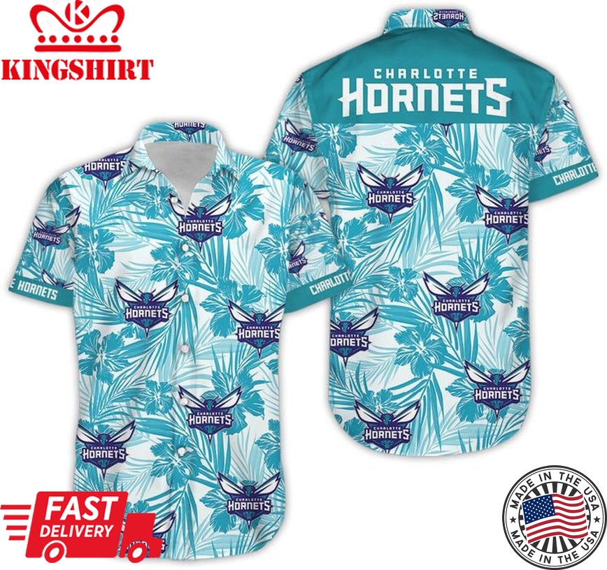 Nba Charlotte Hornets White Teal Tropical Flowers Trendy Hawaiian Shirt Aloha Shirt