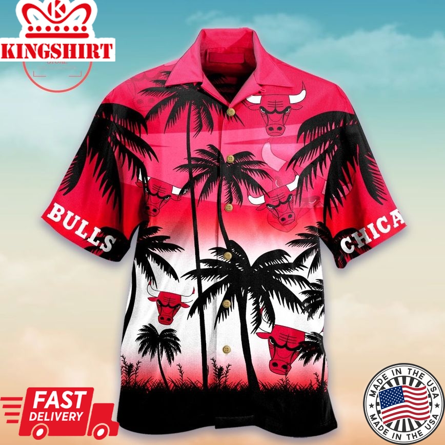 Nba Chicago Bulls Coconut Trees Sunrise Trendy Hawaiian Shirt Aloha Shirt