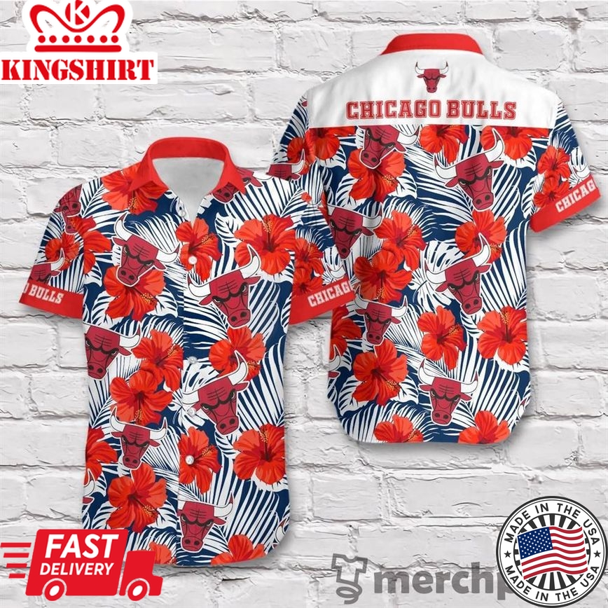 Nba Chicago Bulls Red Tropical Hibiscus Flowers Trendy Hawaiian Shirt Aloha Shirt