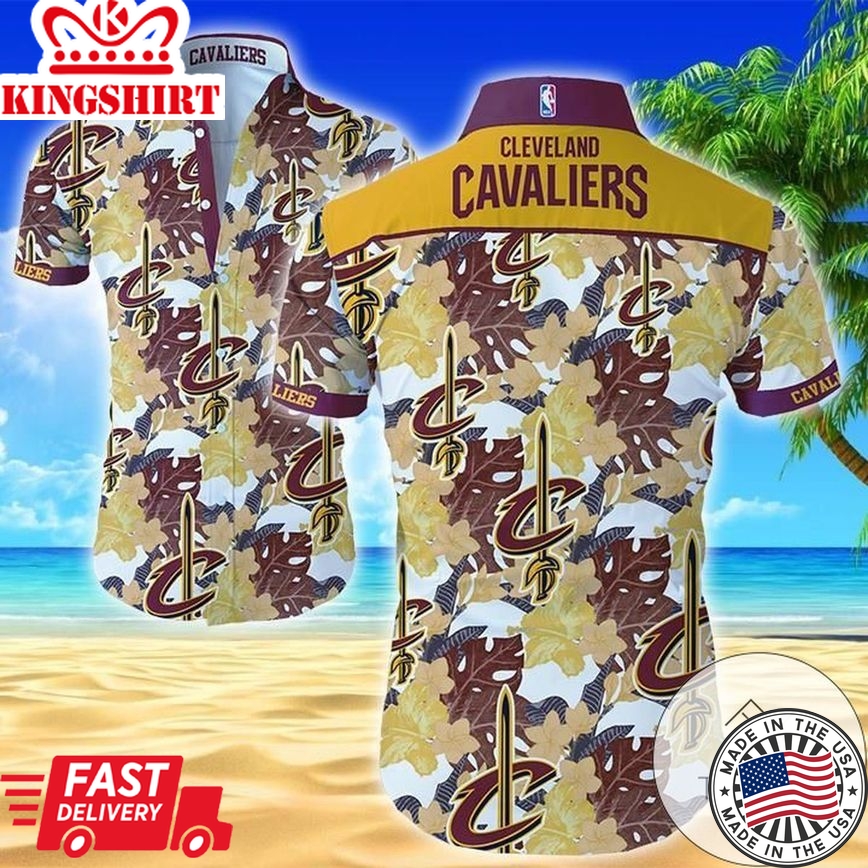 Nba Cleveland Cavaliers Gold Wine Hibiscus Flowers Trendy Hawaiian Shirt Aloha Shirt