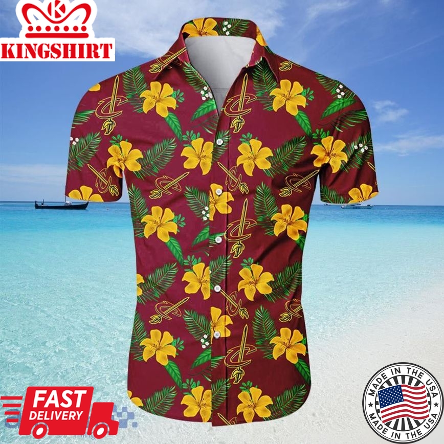 Nba Cleveland Cavaliers Gold Wine Tropical Flowers Trendy Hawaiian Shirt Aloha Shirt