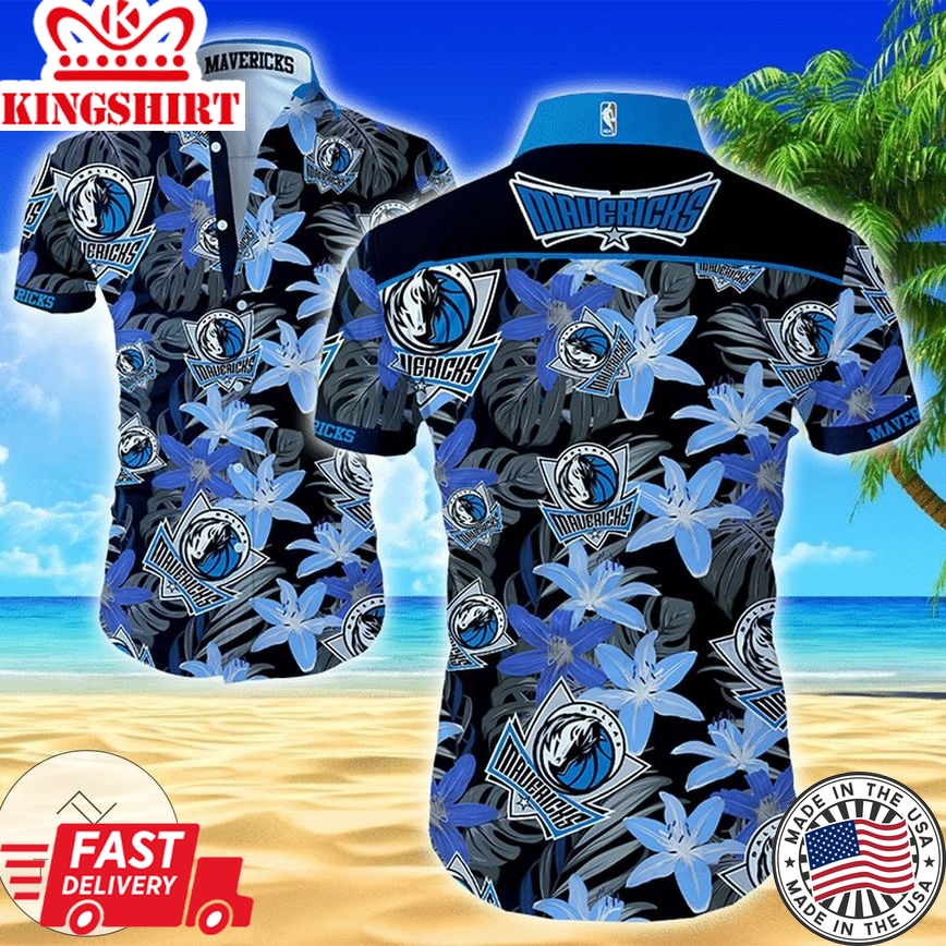 Nba Dallas Mavericks Black Blue Lily Flowers Trendy Hawaiian Shirt Aloha Shirt