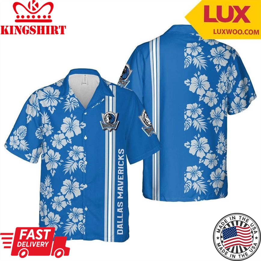 Nba Dallas Mavericks Blue Gray Hibiscus Flowers Trendy Hawaiian Shirt Aloha Shirt