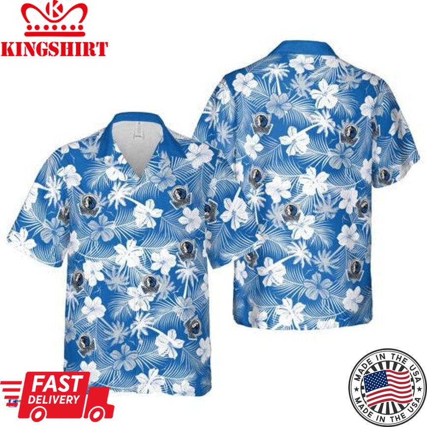 Nba Dallas Mavericks White Blue Hibiscus Flowers Trendy Hawaiian Shirt Aloha Shirt