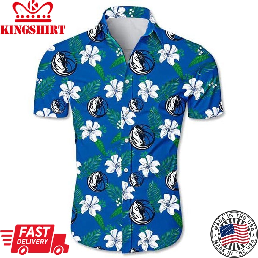 Nba Dallas Mavericks White Blue Hibiscus Flowers Trendy Hawaiian Shirt V2 Aloha Shirt