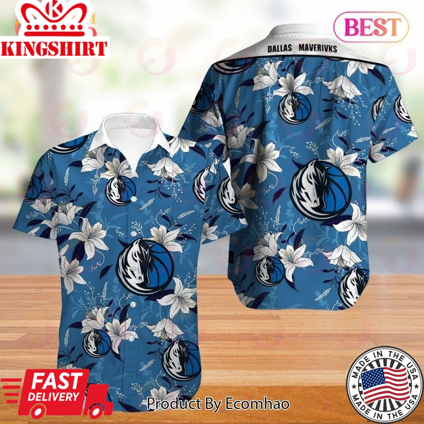 Nba Dallas Mavericks White Blue Lily Flowers Trendy Hawaiian Shirt Aloha Shirt