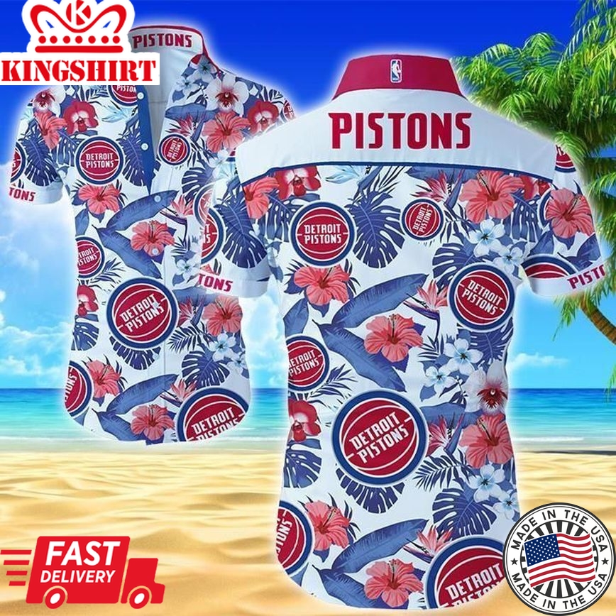 Nba Detroit Pistons Hibiscus Tropical Flowers Trendy Hawaiian Shirt Aloha Shirt