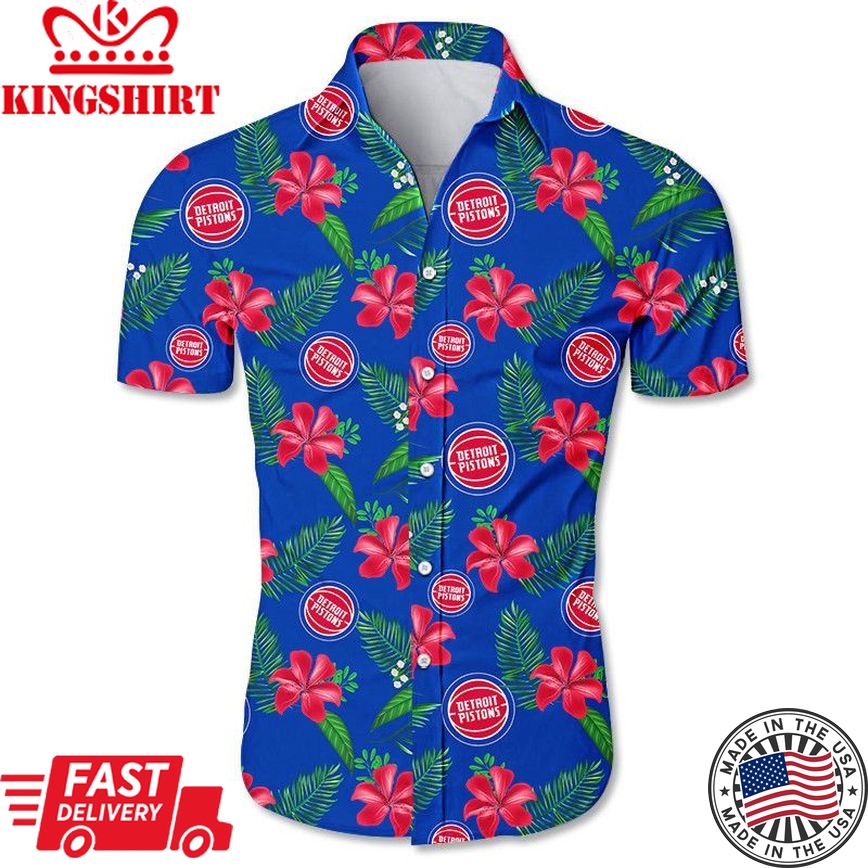 Nba Detroit Pistons Red Tropical Flowers Trendy Hawaiian Shirt Aloha Shirt