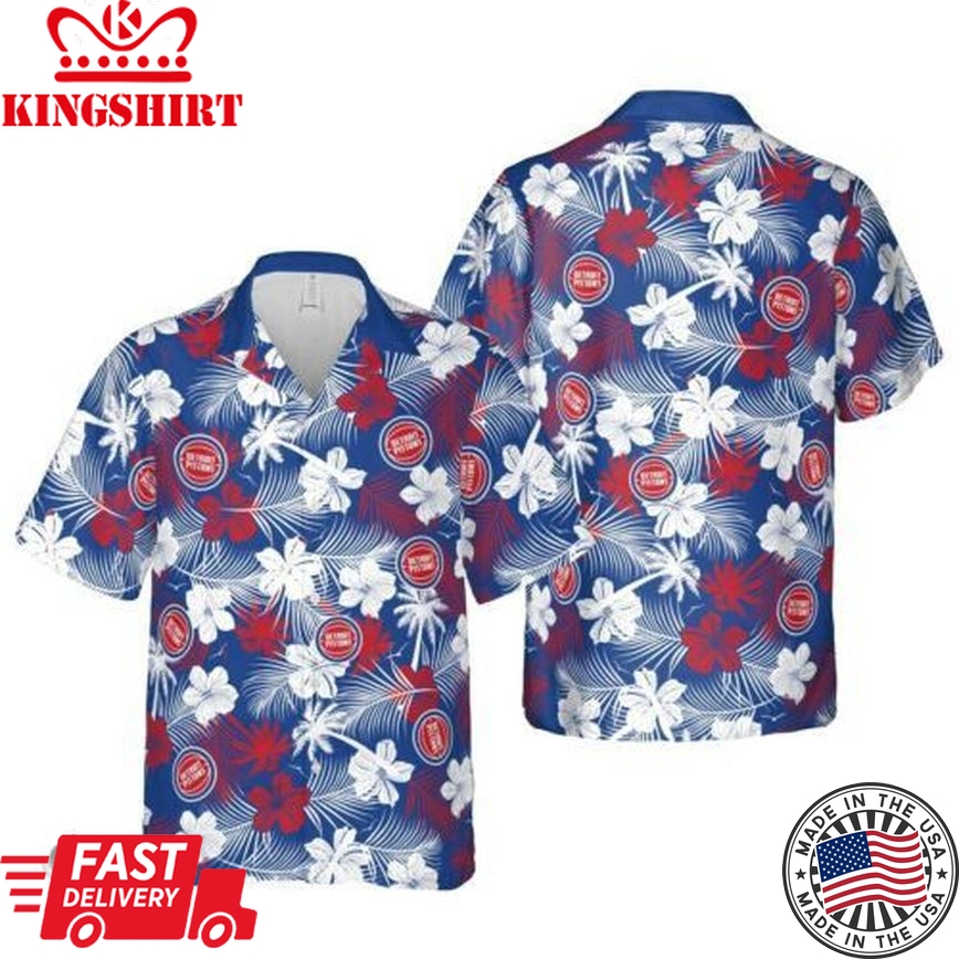 Nba Detroit Pistons Red White Hibiscus Trendy Hawaiian Shirt Aloha Shirt