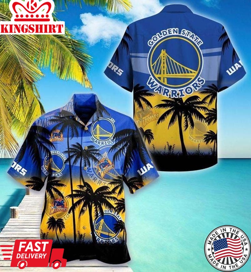 Nba Golden State Warriors Blue Yellow Palm Trees Trendy Hawaiian Shirt Aloha Shirt