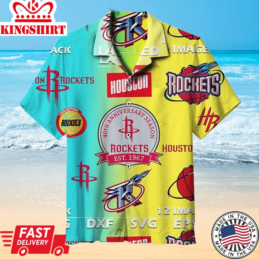 Nba Houston Rockets Blue Yellow Trendy Hawaiian Shirt Aloha Shirt