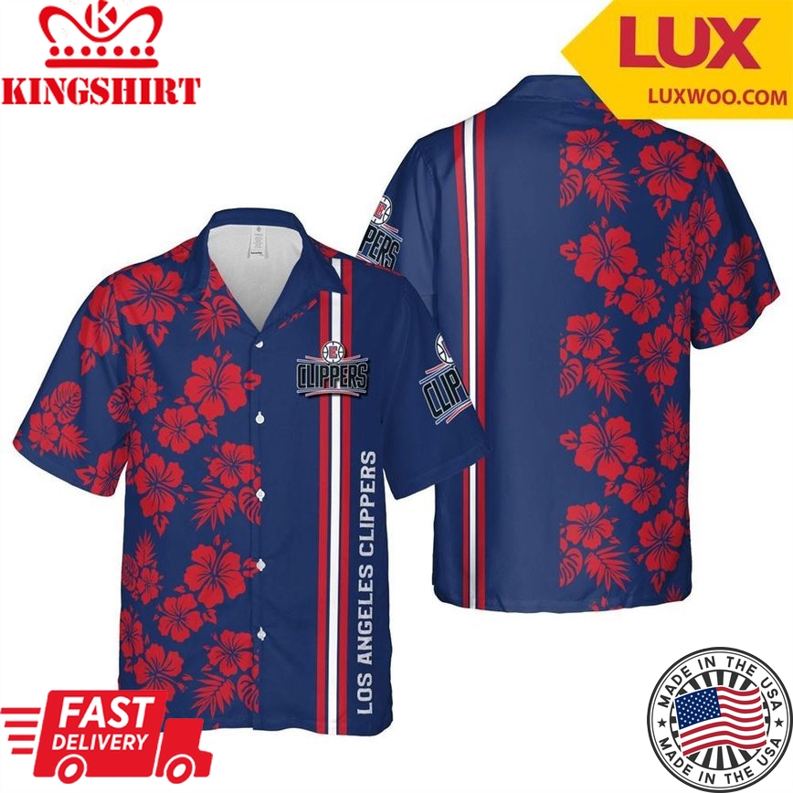 Nba Los Angeles Clippers Blue Red Hibiscus Flowers Trendy Hawaiian Shirt Aloha Shirt