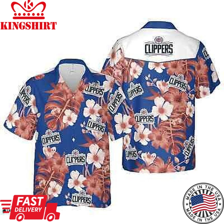 Nba Los Angeles Clippers Blue White Hibiscus Flowers Trendy Hawaiian Shirt V2 Aloha Shirt