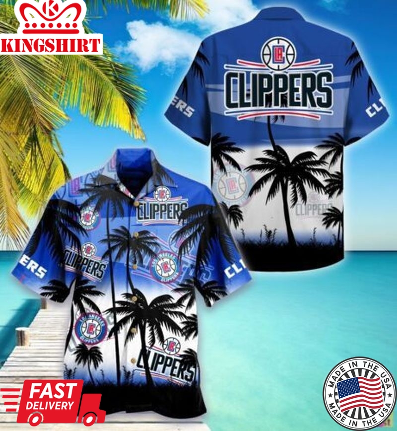 Nba Los Angeles Clippers Blue White Palm Tree Trendy Hawaiian Shirt Aloha Shirt