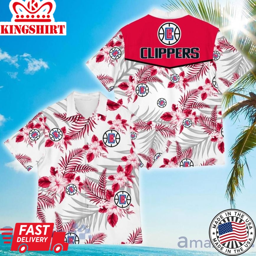 Nba Los Angeles Clippers Red White Tropical Flowers Trendy Hawaiian Shirt V3 Aloha Shirt