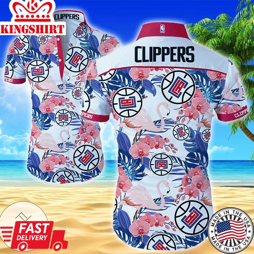 Nba Los Angeles Clippers Tropical Light Blue Flowers Trendy Hawaiian Shirt Aloha Shirt