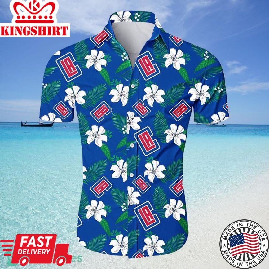 Nba Los Angeles Clippers White Blue Hibiscus Flowers Trendy Hawaiian Shirt Aloha Shirt