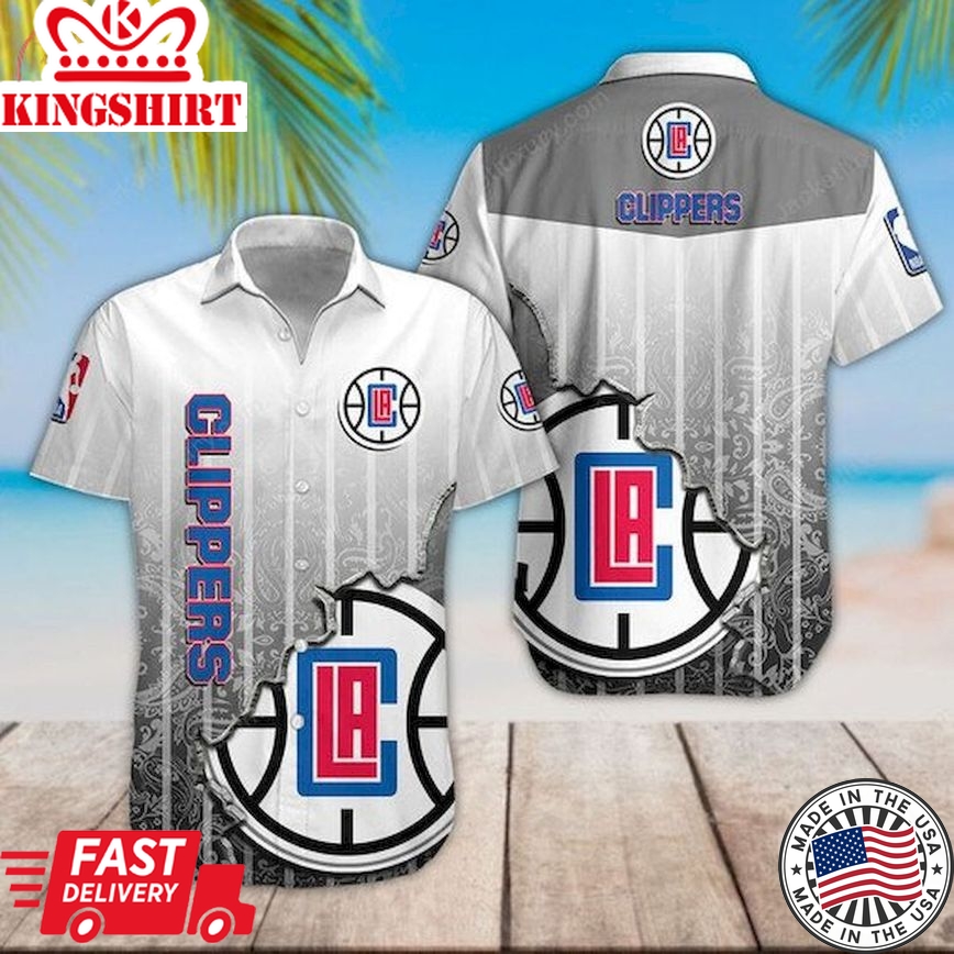 Nba Los Angeles Clippers White Gray Gradient Scratch Trendy Hawaiian Shirt Aloha Shirt