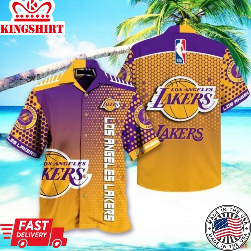 Nba Los Angeles Lakers Golden Purple Gradient Trendy Hawaiian Shirt Aloha Shirt