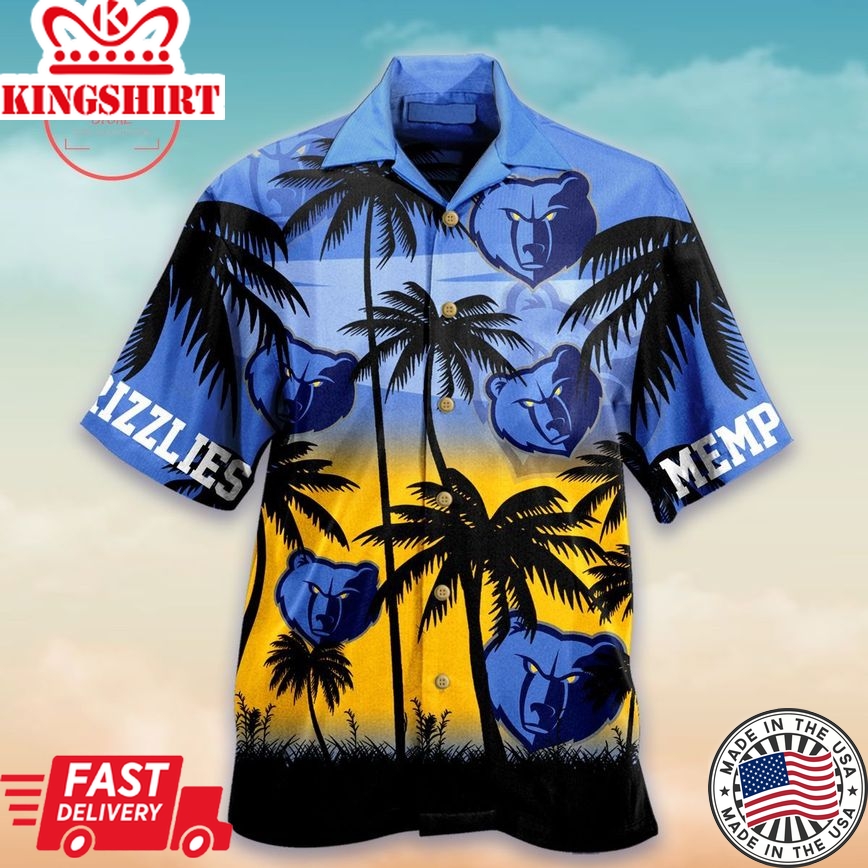 Nba Memphis Grizzlies Blue Yellow Palm Trees Trendy Hawaiian Shirt Aloha Shirt