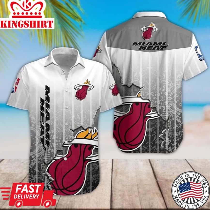 Nba Miami Heat Gray White Scratch Trendy Hawaiian Shirt Aloha Shirt