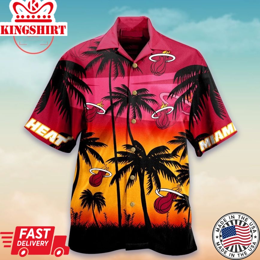 Nba Miami Heat Red Yellow Palm Trees Trendy Hawaiian Shirt Aloha Shirt