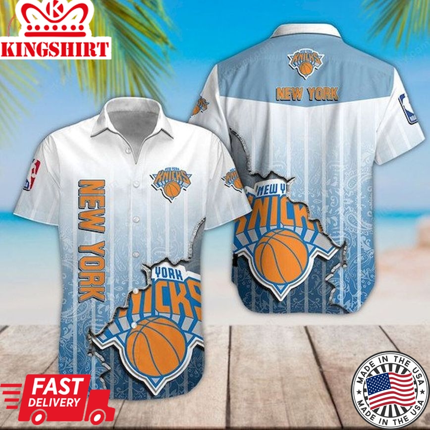 Nba New York Knicks Blue Gradient Scratch Trendy Hawaiian Shirt Aloha Shirt