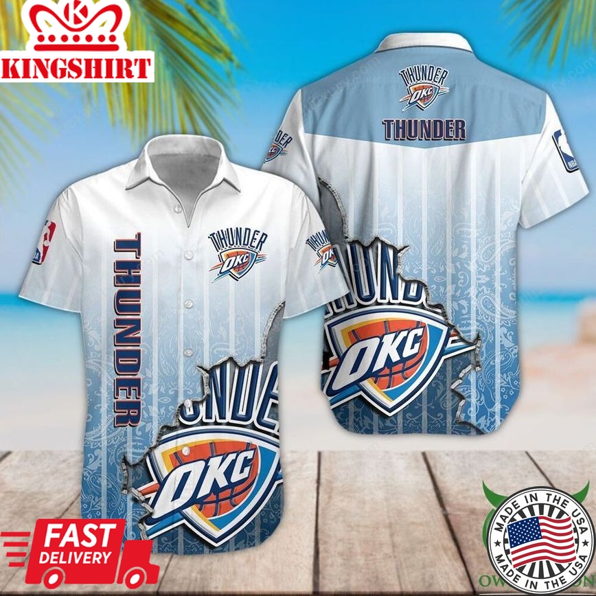 Nba Oklahoma City Thunder Bright Blue Scratch Trendy Hawaiian Shirt Aloha Shirt