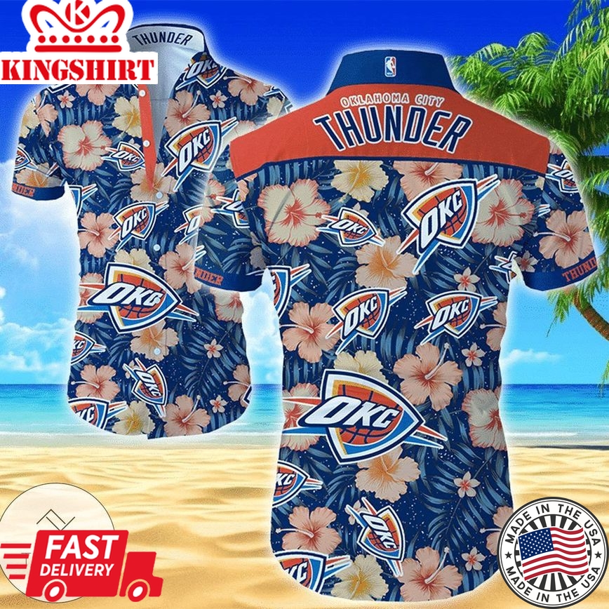 Nba Oklahoma City Thunder Tropical Hibiscus Flowers Trendy Hawaiian Shirt Aloha Shirt