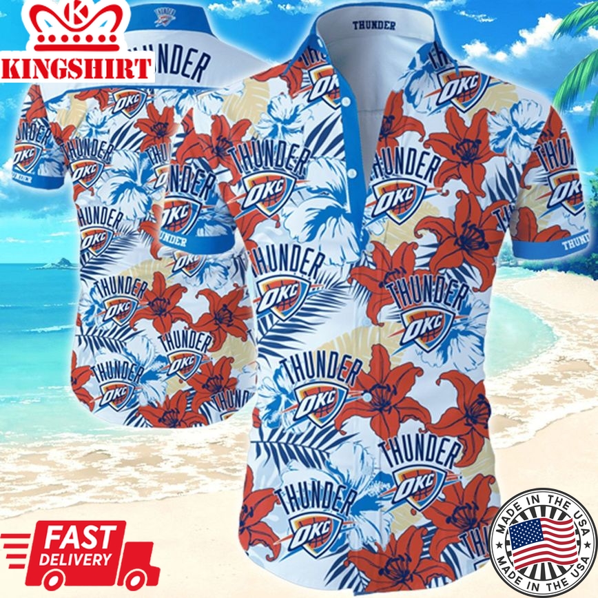 Nba Oklahoma City Thunder Tropical Hibiscus Flowers Trendy Hawaiian Shirt V2 Aloha Shirt