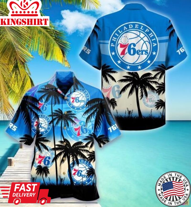 Nba Philadelphia 76Ers Blue Palm Trees Trendy Hawaiian Shirt Aloha Shirt