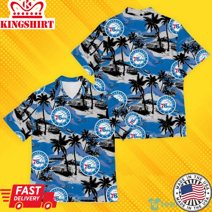 Nba Philadelphia 76Ers Palm Trees And Car Pattern Trendy Hawaiian Shirt Aloha Shirt