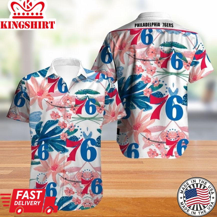 Nba Philadelphia 76Ers Tropical Flowers Trendy Hawaiian Shirt Aloha Shirt