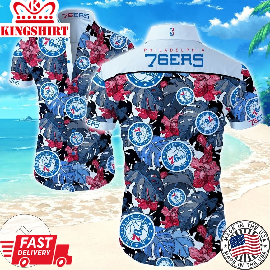 Nba Philadelphia 76Ers Tropical Flowers Trendy Hawaiian Shirt V3 Aloha Shirt