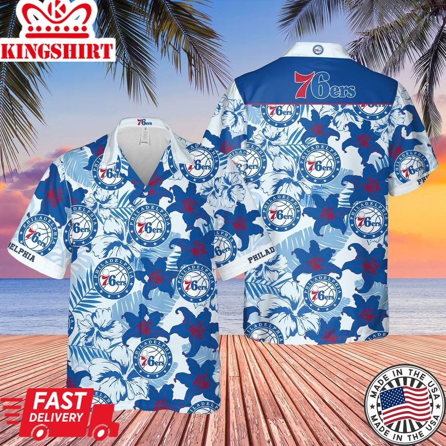 Nba Philadelphia 76Ers Tropical Lily Flowers Trendy Hawaiian Shirt V2 Aloha Shirt