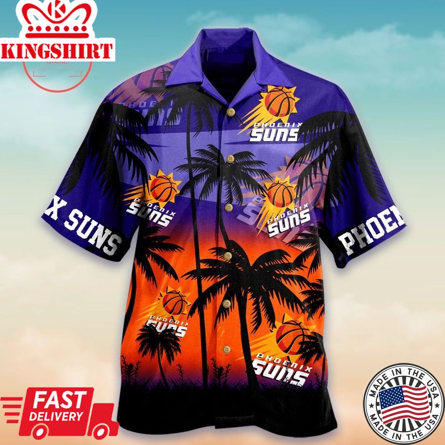 Nba Phoenix Suns Orange Blue Palm Trees Trendy Hawaiian Shirt Aloha Shirt