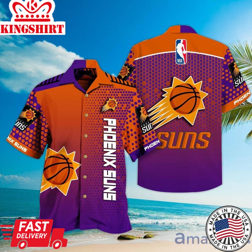 Nba Phoenix Suns Orange Blue Palm Trees Trendy Hawaiian Shirt V2 Aloha Shirt