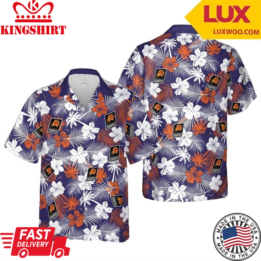 Nba Phoenix Suns White Orange Tropical Flowers Trendy Hawaiian Shirt Aloha Shirt