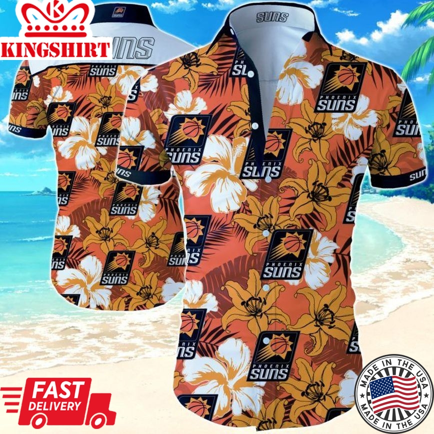 Nba Phoenix Suns Yellow Orange Hibiscus Flowers Trendy Hawaiian Shirt Aloha Shirt