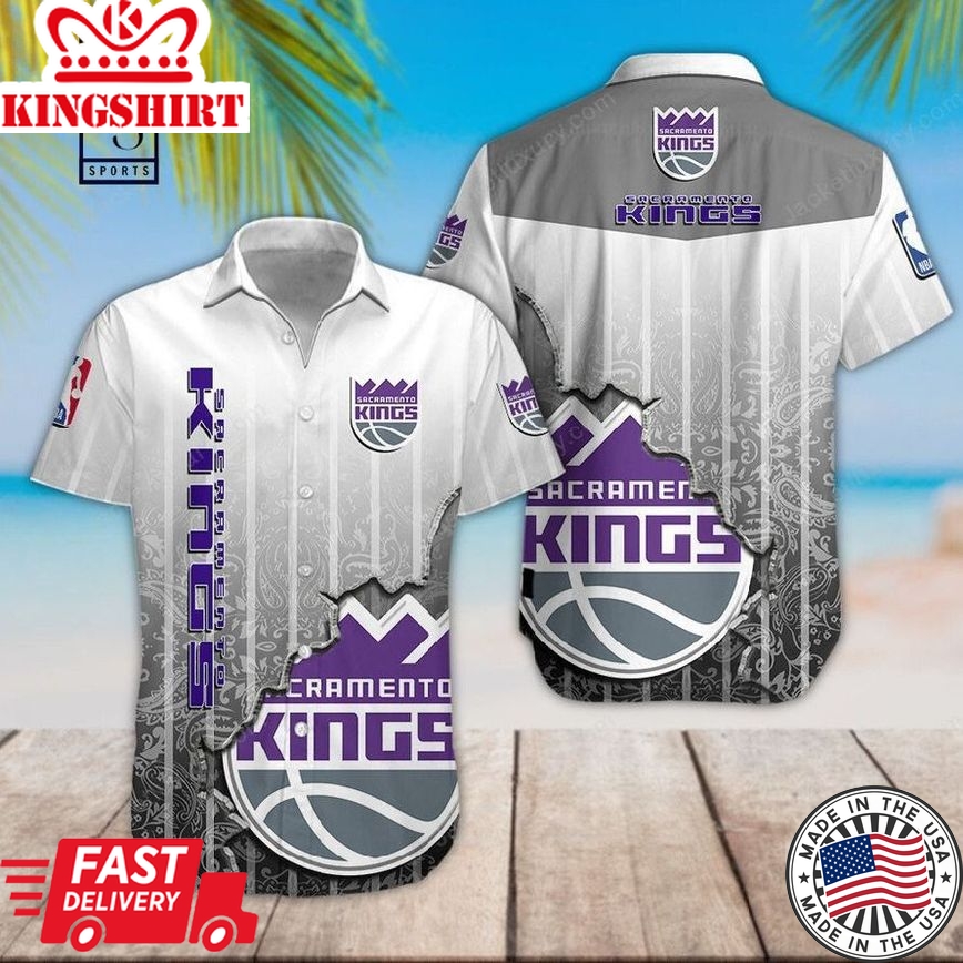 Nba Sacramento Kings Gray White Gradient Scratch Trendy Hawaiian Shirt Aloha Shirt